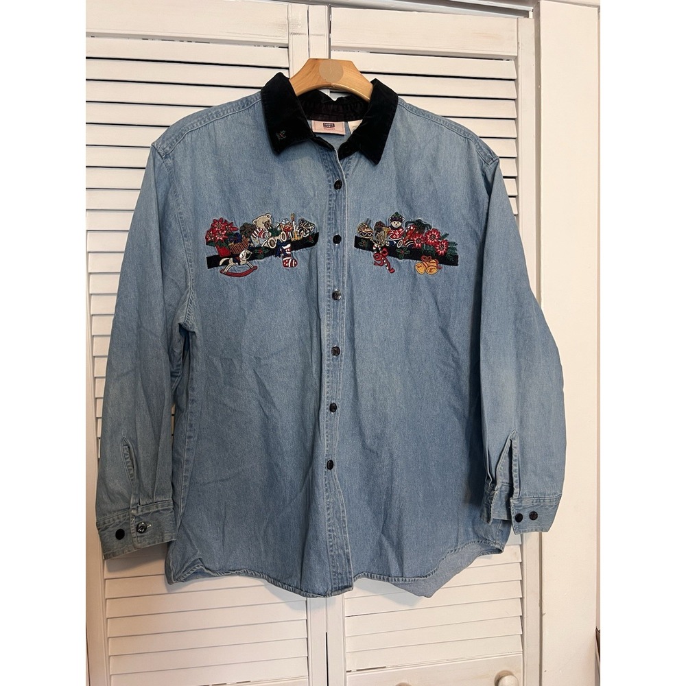 FADED GLORY Women's Size 22W/24W Vintage Button Down Shirt Top Novelty Christmas
